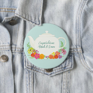 Tea Party Baby shower Teapot Spring Floral Ronde Button 4,0 Cm