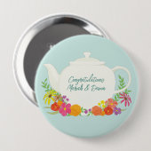 Tea Party Baby shower Teapot Spring Floral Ronde Button 4,0 Cm (Voorkant /achterkant)