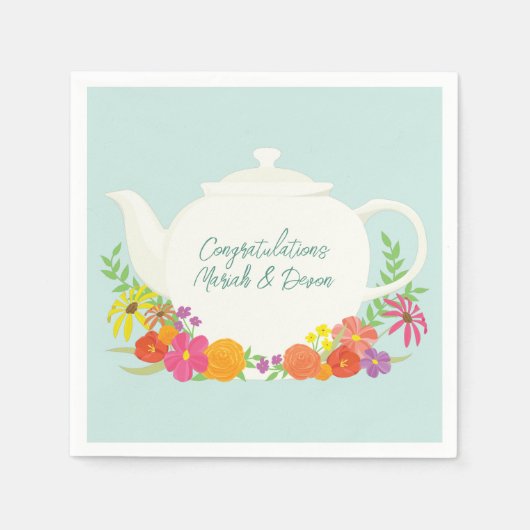 Tea Party Baby shower Teapot Spring Floral Servet (Voorkant)