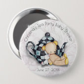Tea Party Baby shower (Teddy Bear) 4-inch Button (Voorkant /achterkant)