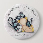 Tea Party Baby shower (Teddy Bear) 4-inch Button (Voorkant)