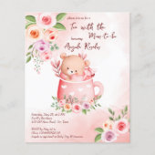 Tea party baby shower teddy mok budget nodigt uit (Voorkant)