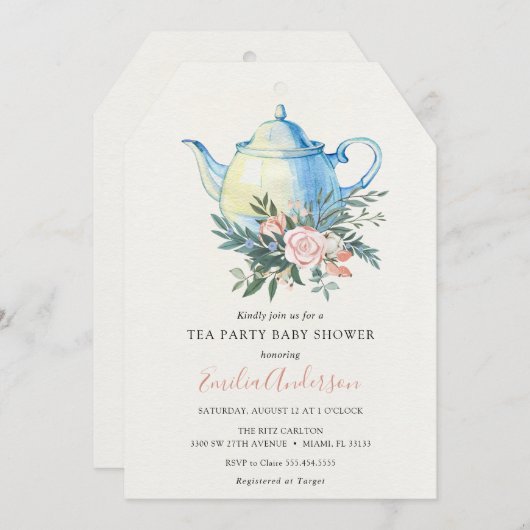 Tea Party Baby shower uitnodiging (Voorkant / Achterkant)