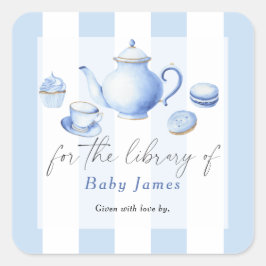 Tea Party baby shower - Voor de bibliotheek van Vierkante Sticker