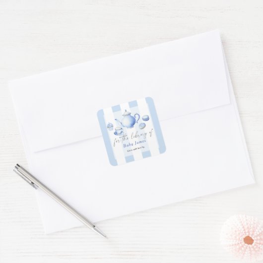 Tea Party baby shower - Voor de bibliotheek van Vierkante Sticker (Envelop)