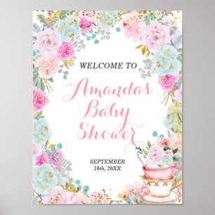 Tea Party Baby shower Welkomstteken Poster