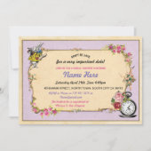 Tea Party Bachelorette Rabbit Paars Invite Kaart (Voorkant)