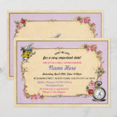 Tea Party Bachelorette Rabbit Paars Invite Kaart (Voorkant / Achterkant)