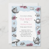  Tea Party Birthday Baby Blue Kaart (Voorkant)