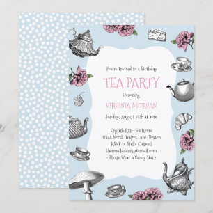 Tea Party Birthday Baby Blue Kaart