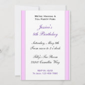 Tea Party Birthday Custom roze Striped Invitations Kaart (Achterkant)