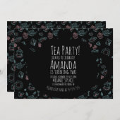 Tea Party Birthday Doodle Background nodiging Kaart (Voorkant / Achterkant)
