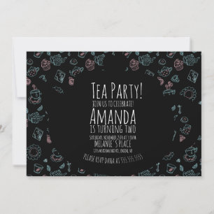 Tea Party Birthday Doodle Background nodiging Kaart