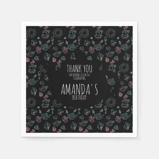 Tea Party Birthday Doodle Background Servet (Voorkant)
