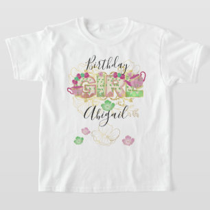Tea Party Birthday Girl  Floral T-shirt
