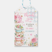 Tea Party Birthday Girl Pink & Gold Floral Par-tea Cadeaulabel (Voorkant)
