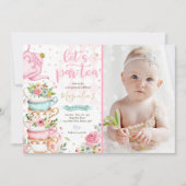 Tea Party Birthday Girl Pink & Gold Floral Par-tea Kaart (Voorkant)