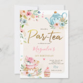 Tea Party Birthday Girl Pink & Gold Floral Par-tea Kaart (Voorkant)