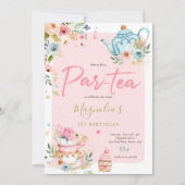 Tea Party Birthday Girl Pink & Gold Floral Par-tea Kaart (Voorkant)