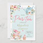 Tea Party Birthday Girl Pink & Gold Floral Par-tea Kaart (Voorkant)