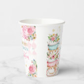 Tea Party Birthday Girl Pink & Gold Floral Par-tea Papieren Bekers (Links)