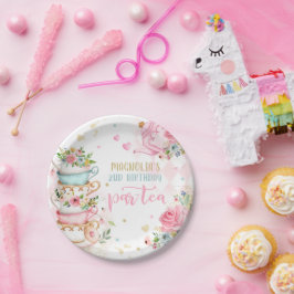 Tea Party Birthday Girl Pink & Gold Floral Par-tea Papieren Bordje