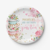 Tea Party Birthday Girl Pink & Gold Floral Par-tea Papieren Bordje (Voorkant)