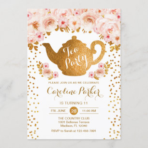 Tea Party Birthday - Gold White Kaart