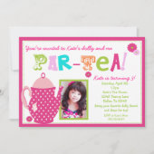 Tea Party Birthday Invitation for Girls with Photo Kaart (Voorkant)