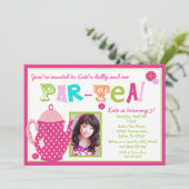 Tea Party Birthday Invitation for Girls with Photo Kaart (Staand voorkant)