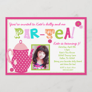 Tea Party Birthday Invitation for Girls with Photo Kaart