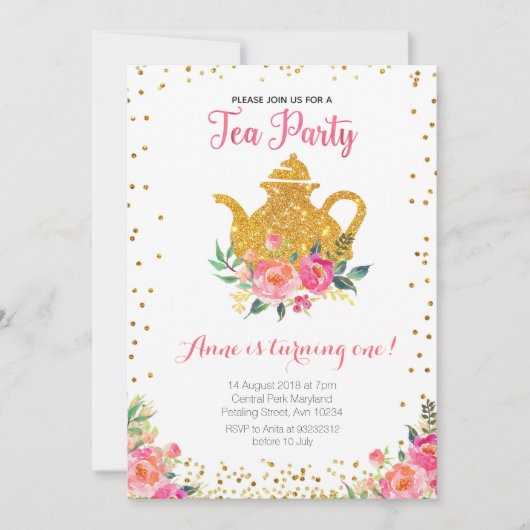 Tea Party Birthday Invitation Kaart (Voorkant)