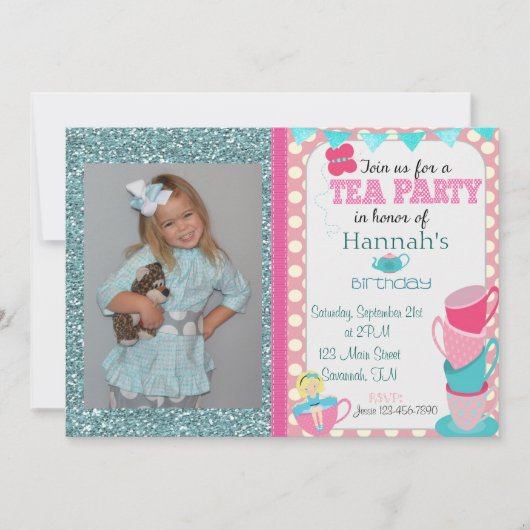 Tea Party Birthday Invitation Kaart (Voorkant)