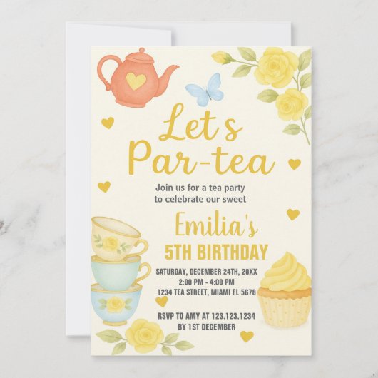 Tea Party Birthday Invitation Kaart (Voorkant)