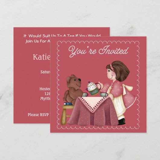 Tea Party Birthday Invitation Kaart (Voorkant / Achterkant)