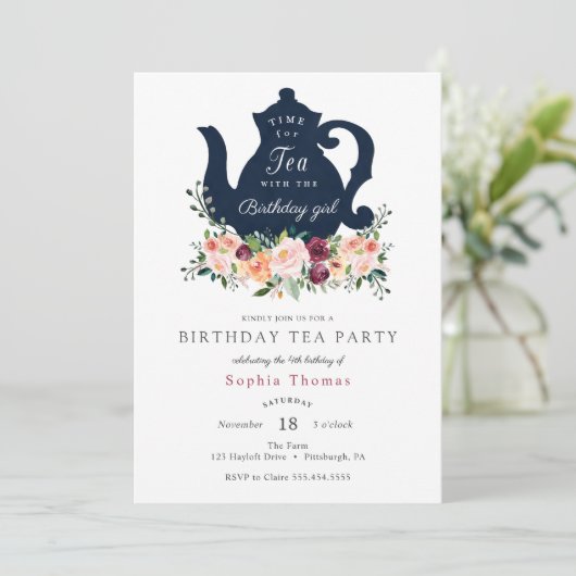 Tea Party Birthday Invitation Kaart (Staand voorkant)