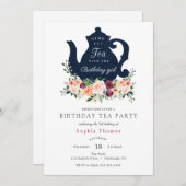 Tea Party Birthday Invitation Kaart (Voorkant / Achterkant)