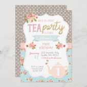 Tea Party Birthday Invitation Kaart (Voorkant / Achterkant)