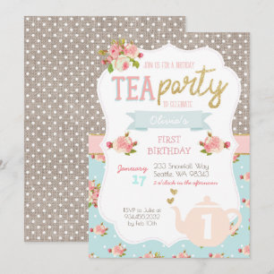 Tea Party Birthday Invitation Kaart