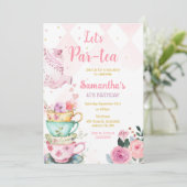 Tea Party Birthday Invitation Kaart (Staand voorkant)