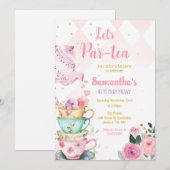 Tea Party Birthday Invitation Kaart (Voorkant / Achterkant)