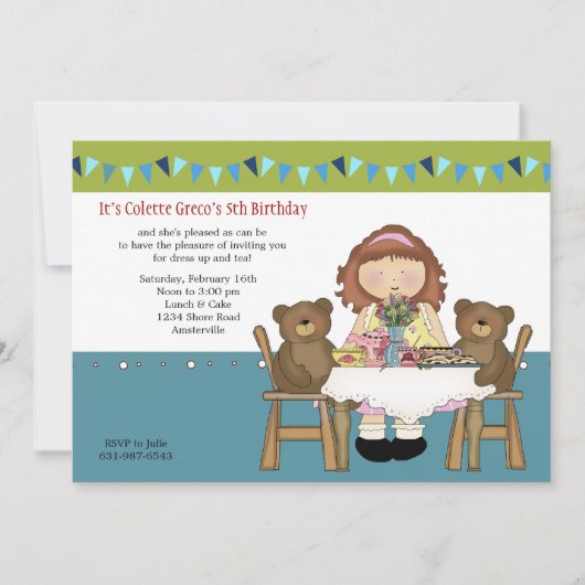 Tea Party Birthday Invitation Kaart (Voorkant)