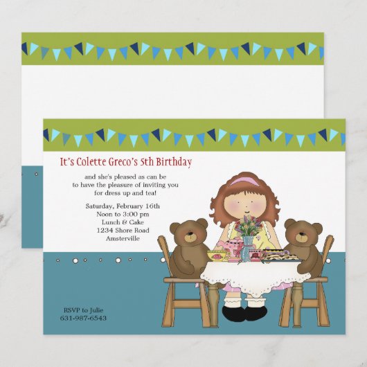 Tea Party Birthday Invitation Kaart (Voorkant / Achterkant)