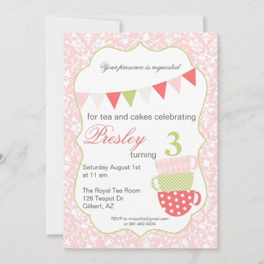 Tea Party Birthday Invitation Kaart (Voorkant)