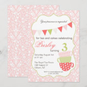 Tea Party Birthday Invitation Kaart (Voorkant / Achterkant)