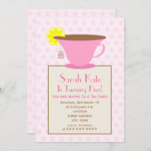 Tea Party Birthday Invitation - Pink Kaart (Voorkant / Achterkant)