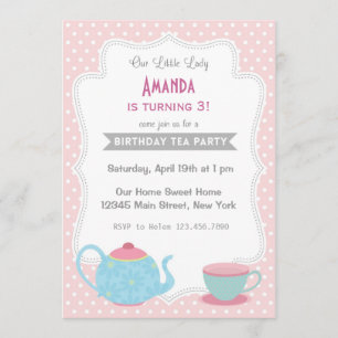 Tea Party Birthday Invitation Sweet Pink Kaart