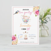 Tea Party Birthday Invitation, Tea Invitation Kaart (Staand voorkant)