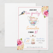 Tea Party Birthday Invitation, Tea Invitation Kaart (Voorkant / Achterkant)