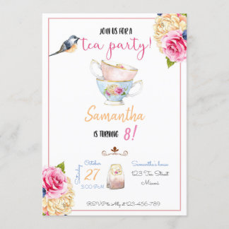 Tea Party Birthday Invitation, Tea Invitation Kaart